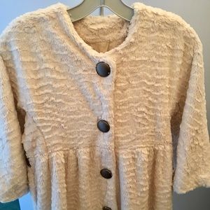 Fuzzy Jacket 3/4 Sleeves, Pockets, Belt Loop